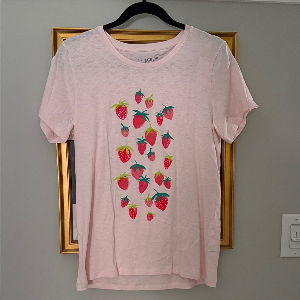 J. Crew Light Pink Tee with Strawberry Print